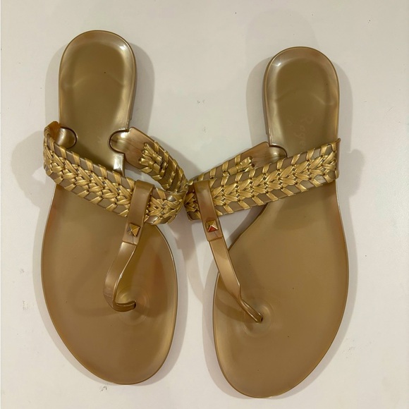 Jack Rogers Tinsley Gold Leather Braided Strap Slip On Jelly Sandals 8 - Picture 1 of 7
